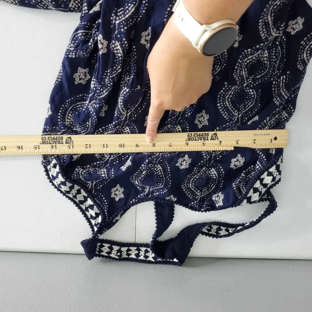 Abercrombie & Fitch Navy Blue Printed Tiered T-Back Maxi Dress Med Boho Cottage